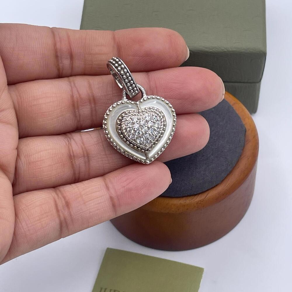 Judith Ripka Sterling Silver Heart Enhancer Pendant Mother of Pearl CZ - Picture 5 of 8
